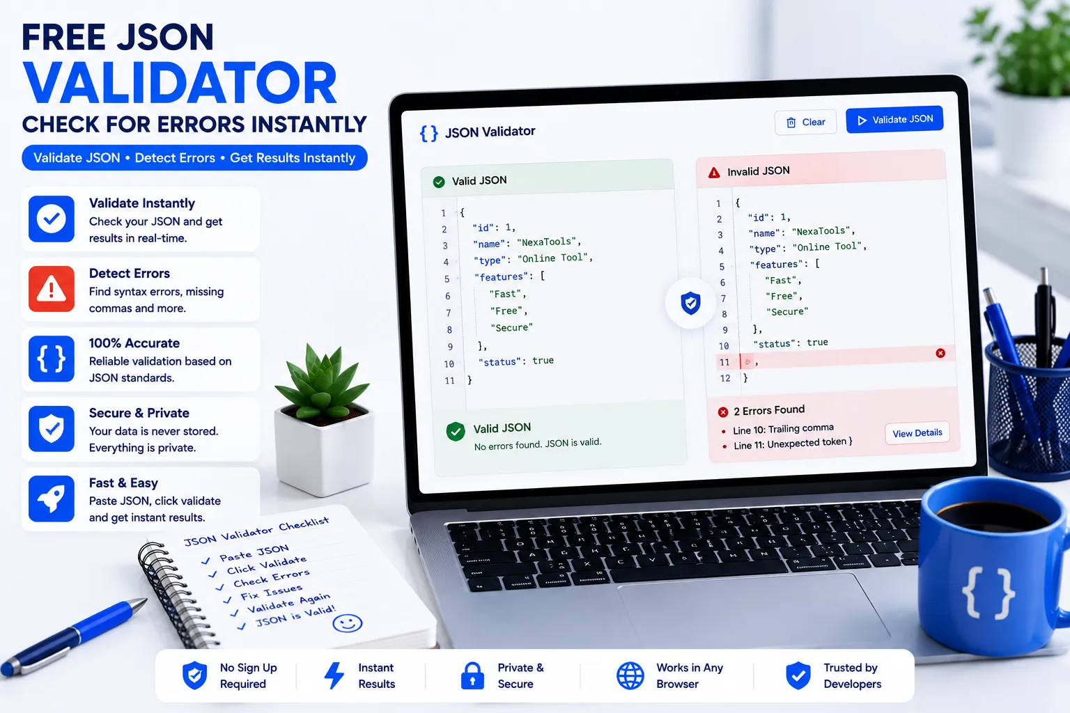 Free JSON Validator Check for Errors Instantly