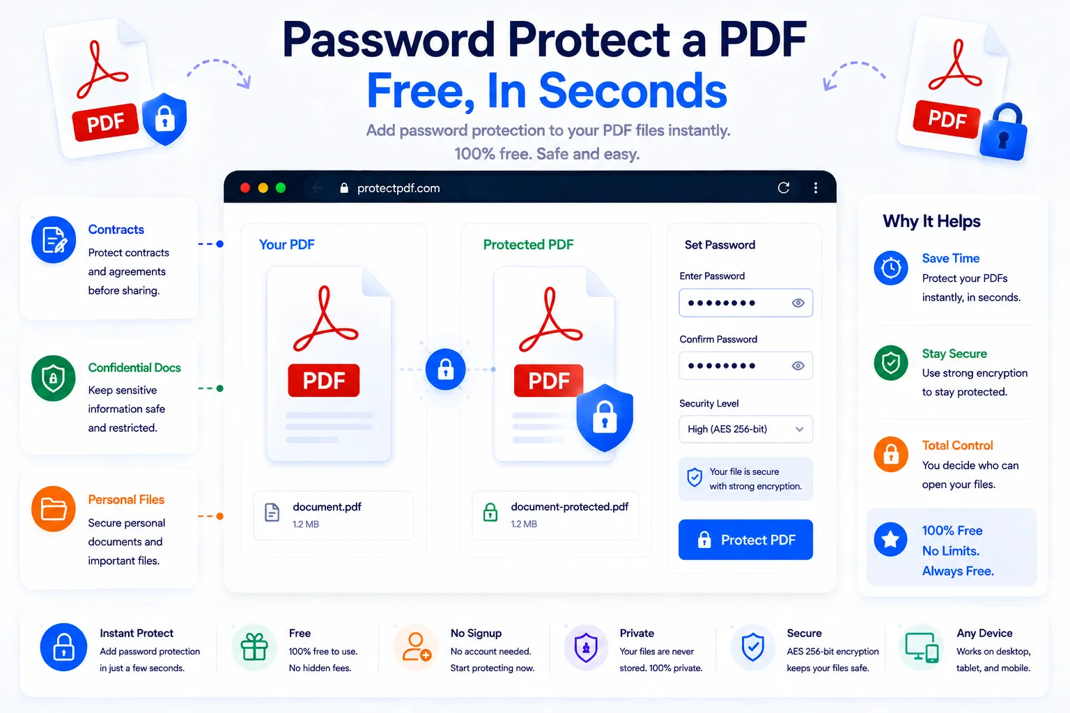 Protect PDF tool adding a password to a PDF document