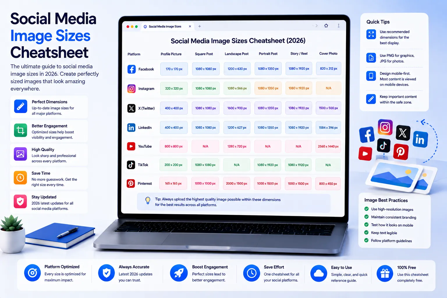 Social Media Image Sizes Cheat Sheet for 2026